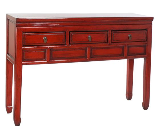 Table Console En Métal Et Orme Coloris Rouge - Longueur 128 X Profondeur 30 X Hauteur 88 Cm