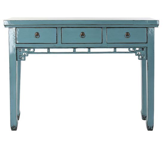 Table Console En Métal Et Orme Coloris Turquoise - L. 113 X P. 38 X H. 84 Cm