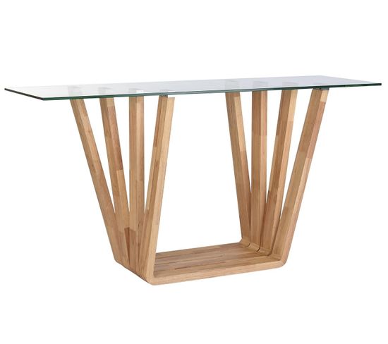Table Console En bois Coloris naturel Et Verre Transparent - L. 145 X P. 45 X H. 75 Cm