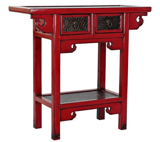 Table Console En Métal Et Orme Coloris Rouge Et Marron Foncé - L. 85 X P. 35 X H. 80 Cm