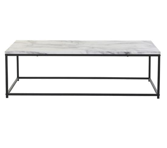 Table Basse En Bois Mdf Et Métal Coloris Blanc / Noir - L. 110 X P. 60 X H. 34 Cm