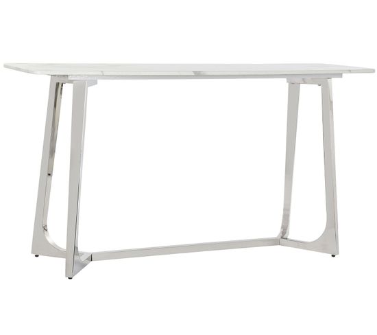 Console / Table Console En Acier Argenté Et Marbre Coloris Blanc - L. 150 X P. 45 X H. 80 Cm