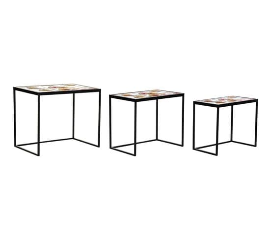 Set De 3 Tables Gigognes En Verre Multicolore Et Métal Noir