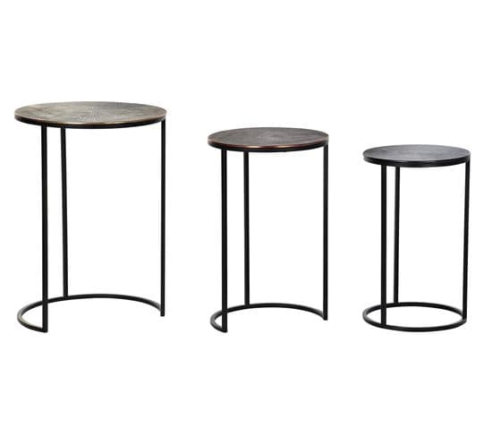 Set De 3 Tables D'appoints En Aluminium Coloris Noir / Doré / Cuivre
