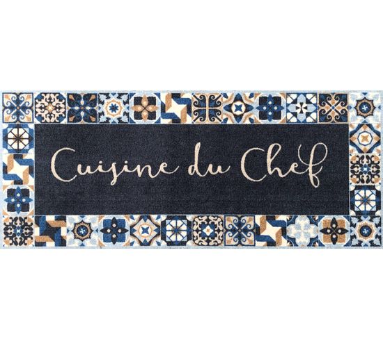 Tapis De Cuisine " Cuisine Du Chef Bordure Carreaux De Ciment " En Polyamide