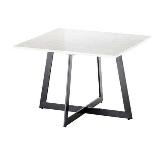 Table Basse Coloris Blanc/ Pieds En Métal Laqué - Longueur 65 X Hauteur 44 X Profondeur 55  Cm