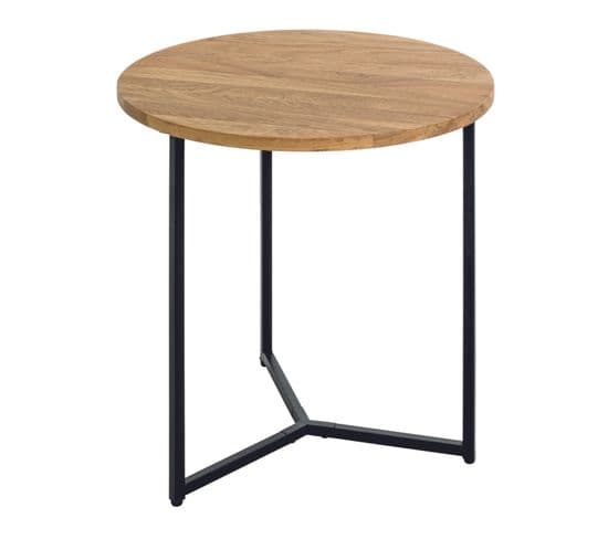 Table D'appoint Ronde Coloris Noir-chêne  - Diamètre 50 X Hauteur 52 Cm