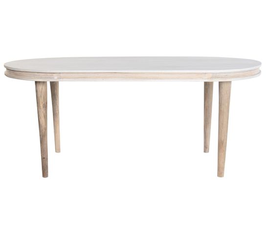 Table À Manger, Table Repas Ovale En Bois Massif Coloris Blanc - L. 180 X P. 90 X H. 76 Cm