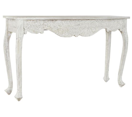 Table Console En Bois De Manguier Coloris Blanc - Longueur 150 X Profondeur 40 X Hauteur 90  Cm