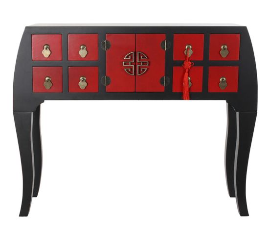 Table Console En Bois De Sapin Et Mdf Coloris Rouge Et Noir - L. 98,5 X P. 27 X H. 80 Cm