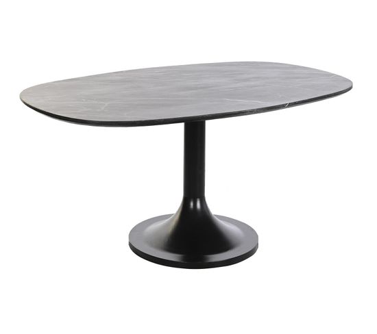 Table Basse Ovale En Marbre Noir Et Métal - Longueur 120 X Profondeur 70 X Hauteur 39 Cm