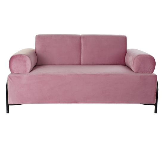 Canapé De Salon En Polyester Rose Et Métal Noir - Longueur  154  X Profondeur 76  X Hauteur 76  Cm
