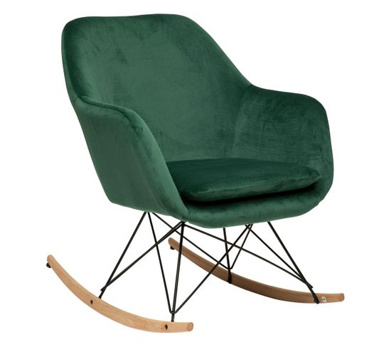 Rocking-chair En Velours Coloris Vert Jade  - Longueur 65  X Profondeur 80 X Hauteur 83  Cm