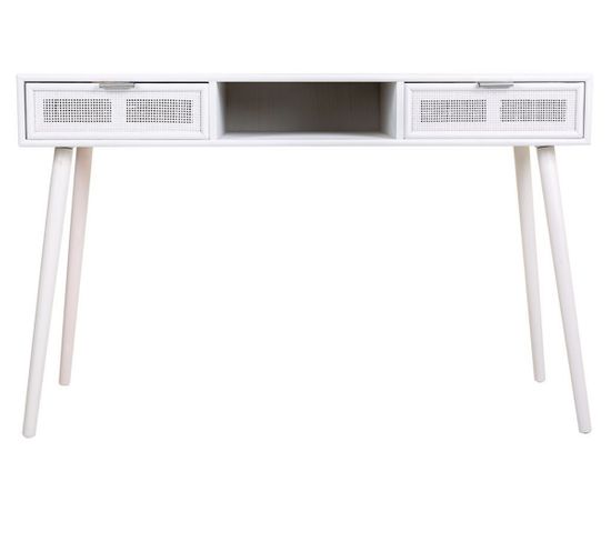 Meuble Console, Table Console En Bois Avec 2 Tiroirs Coloris Blanc - L. 120 X P. 42 X H. 79 Cm