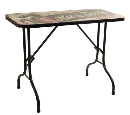 Table De Repas, Table à Manger Rectangulaire En Métal Coloris Noir - L. 100 X P. 47 X H. 75 Cm