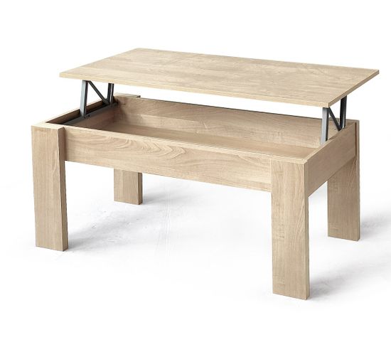 Table Basse, Table De Salon Relevable En Bois Coloris Chêne Cambrian - L. 100 X P. 50 X H. 45/57 Cm