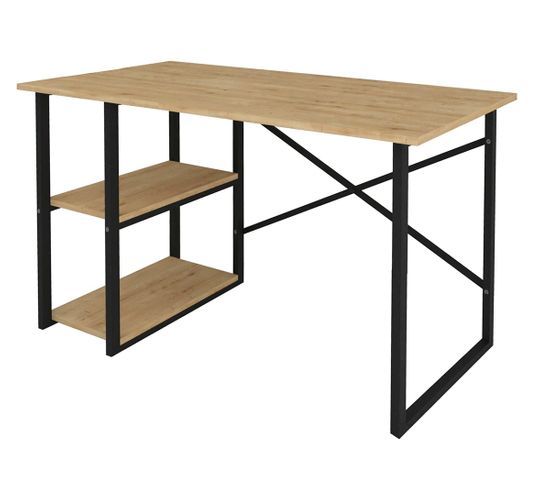 Table Du Bureau, Meuble Du Bureau Avec 2 Étagères Coloris Chêne Cambrian, Noir