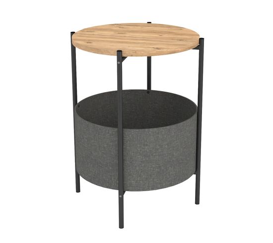 Table D'appoint En Bois Et Métal Ronde Coloris Chêne Cambrian, Noir - Diamètre 43 X Hauteur 60 Cm