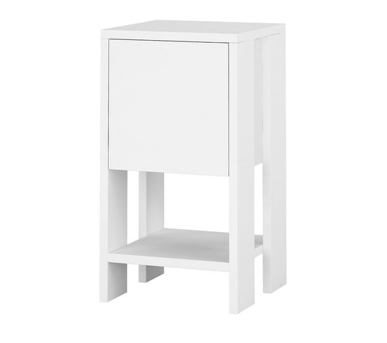 Table De Chevet, Table De Nuit Avec 1 Porte Abattante Coloris Blanc - L. 30 X P. 30 X H. 55 Cm