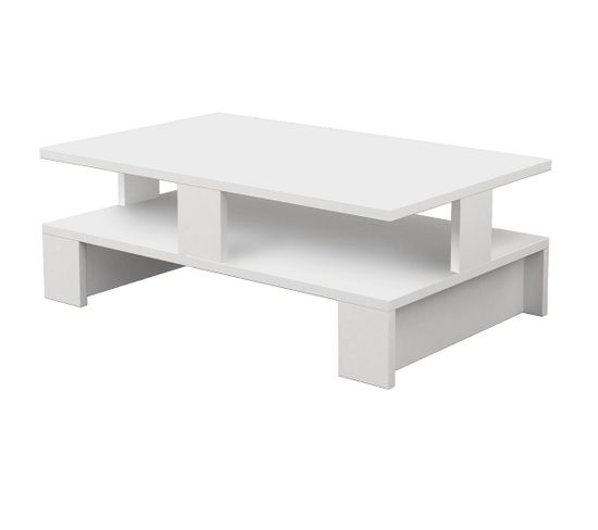 Table Basse, Table De Salon Coloris Blanc - Longueur 80 X Profondeur 50 X Hauteur 28 Cm