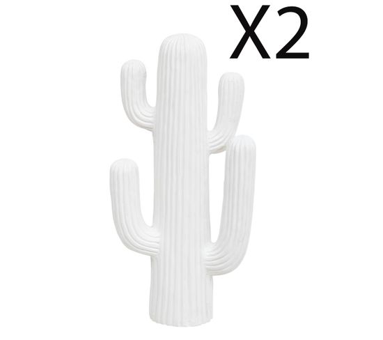 Lot De 2 Cactus Décoratifs, Décorations D'extérieur Coloris Blanc -  L. 28  X P.  14,5  X H. 57  Cm