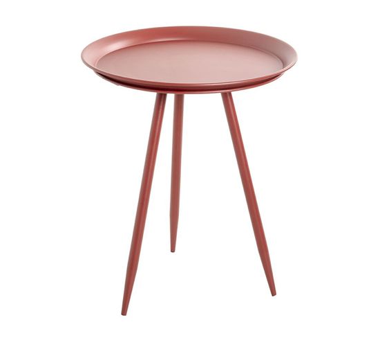 Table D'appoint Ronde Coloris Rouge En Métal Laqué  - Diamètre 44 X Hauteur 54 Cm
