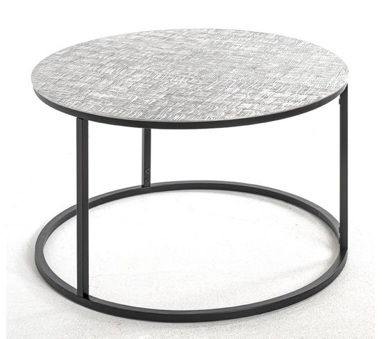 Table D'appoint Ronde En Métal Noir Et Aluminium Argenté - Diamètre 59 X Hauteur 37 Cm