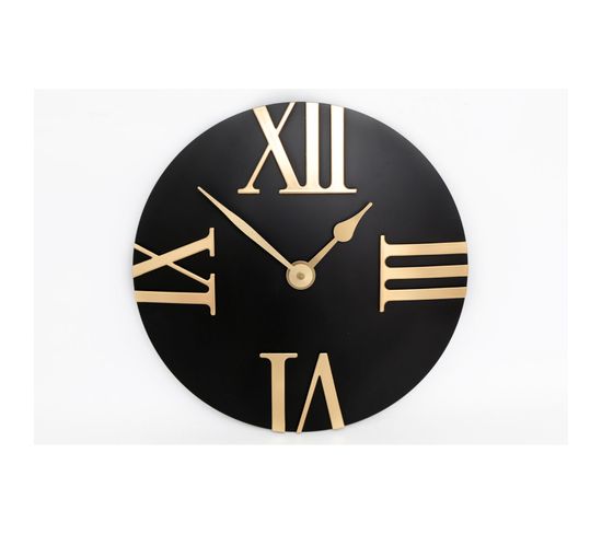 Horloge Murale Design Eva - Diam. 30,5 Cm - Noir Et Or