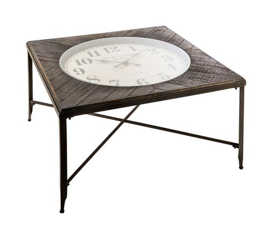 Table Basse Avec Horloge Chrono - L. 91 X H. 46 Cm - Gris