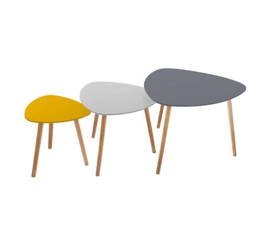 3 Tables D'appoint Design Mileo - Gris Et Jaune
