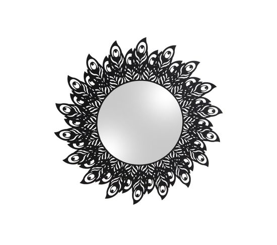 Miroir En Métal Filaire Plume - Diam. 60 Cm - Noir