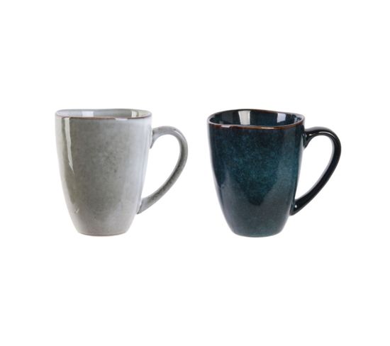 2 Mugs Design Au Gré Du Temps - 300 Ml - Gris Et Bleu