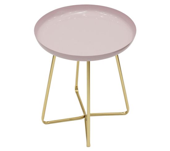 Table D'appoint En Métal Design Glossy - Diam. 40 X H. 48 Cm - Rose Pastel