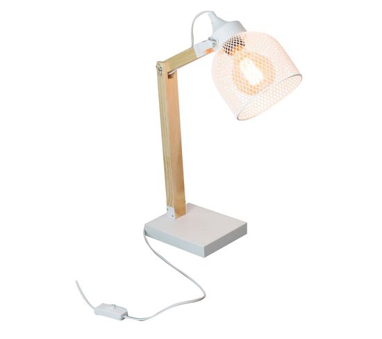 Lampe De Bureau Inclinable En Bois Et Métal - H.38 Cm - Blanc