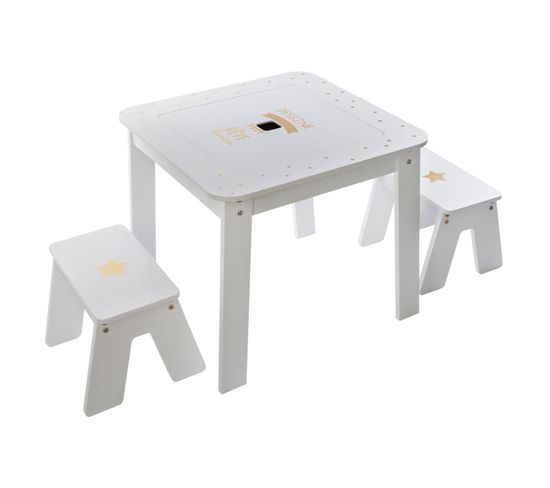 Table Bureau Avec Tabourets Enfant Douceur - L. 57 X H. 51 Cm - Blanc