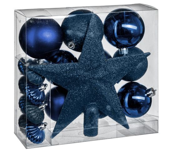 Kit De Décorations Pour Sapin De Noël - 18 Pièces - Bleu Nuit