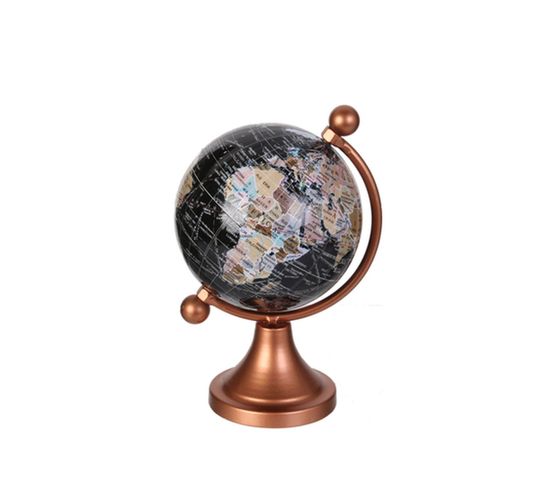 Globe Terrestre En Métal - H.14cm - Marron Cuivré