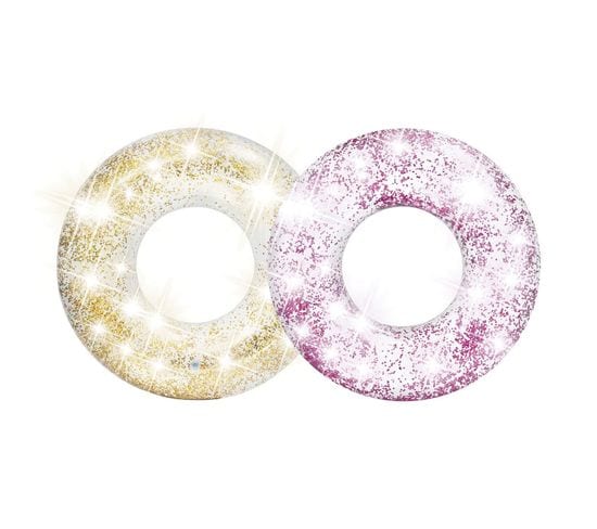 2 Bouées Gonflables Glitter - Diam. 119 Cm - Rose Et Doré