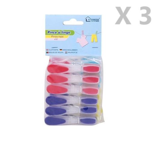 Lot De 3 X 12 Pinces à Linge - Plastique - Multicolore