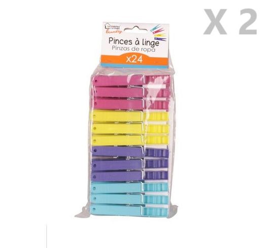 48 Pinces à Linge - Plastique - Multicolore