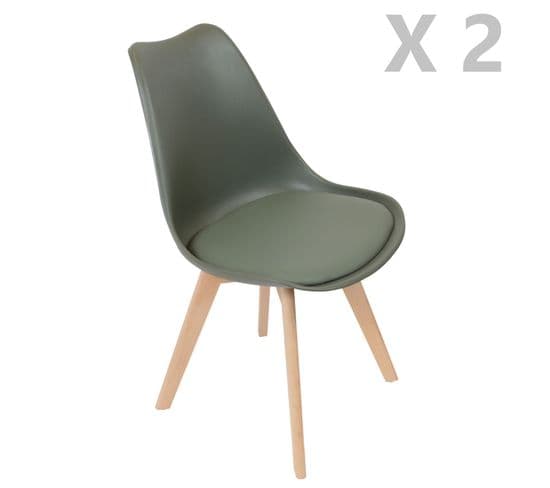 2 Chaises Design Scandinaves Rembourrées Cocooning - Vert Kaki