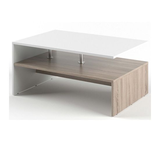 Table Basse Rectangulaire Design Scandinave Isidor - L. 90 X H. 60 Cm - Couleur Bois Et Blanc