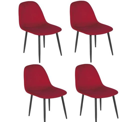 Lot De 4 Chaises De Table Design Velours Inoui - Rouge