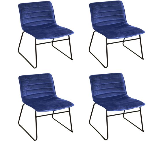 Lot De 4 Chaises De Table Design Velours Brooklyn Bleu