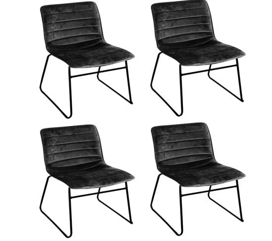 Lot De 4 Chaises De Table Design Velours Brooklyn - Noir