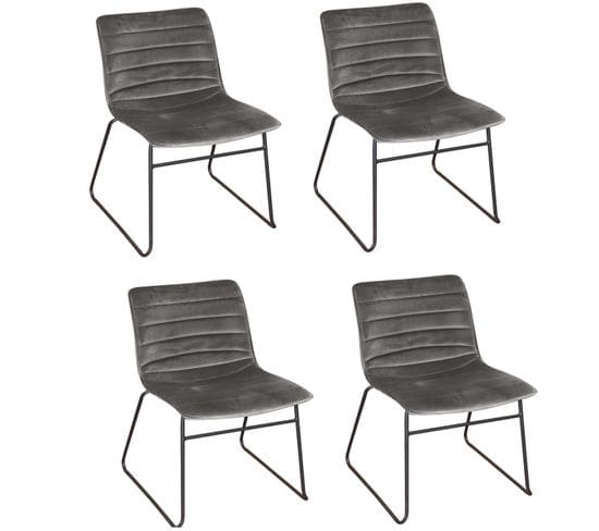 Lot De 4 Chaises De Table Design Velours Brooklyn - Gris