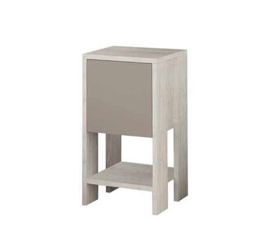 Table De Chevet 1 Porte - L.30 Cm - Blanc Et Taupe