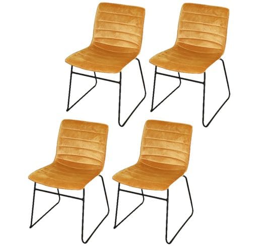 Lot De 4 Chaises De Table Design Velours Brooklyn - Moutarde