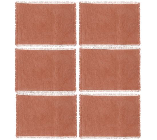 Lot De 6 Sets De Table Maha En Coton - Longueur 45 Cm X Largeur 30 Cm - Rouge Terracotta