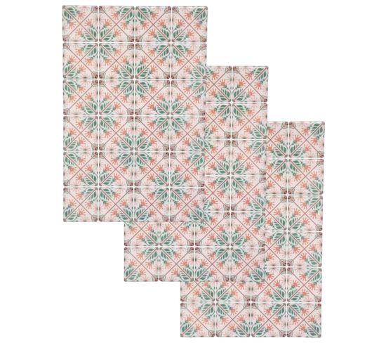Lot De 3 X 2 Stickers Mosaic 20 X 30 Cm - Rose Et Vert